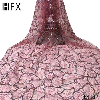 

HFX Nigerian French Laces Fabrics High Quality Tulle Lace Fabric African Sequins Lace Fabric 2020 Embroidered Mesh Fabric F4117
