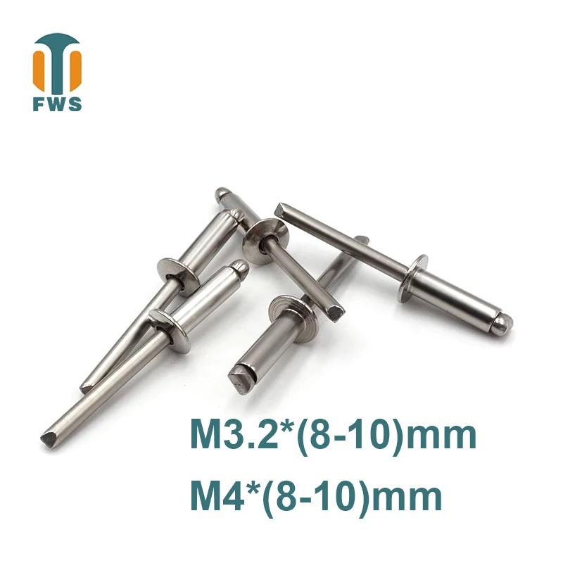 

10 PCS M3.2/M4 8-10mm DIN EN ISO 15983 GB /T 12618.4 Stainless Steel Open End Blind Rivets Pop Rivets With Protruding Head