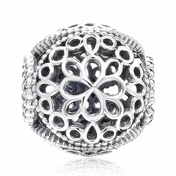 

New 925 Sterling Silver Bead Charm Vintage Openwork Three Sides Clover Lace Beads Fit Pandora Bracelet Bangle Diy Jewelry
