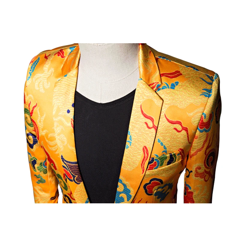 Chinese Red Gold Dragon Casual Design Men Stage Blazer – FanFreakz