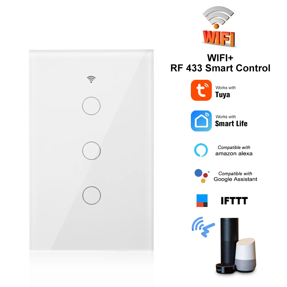 

Smart Switch WIFI APP Remote Touch Control Switch Smart Home Wall Touch Switch for Alexa Echo Google Home RF433 Smart Control