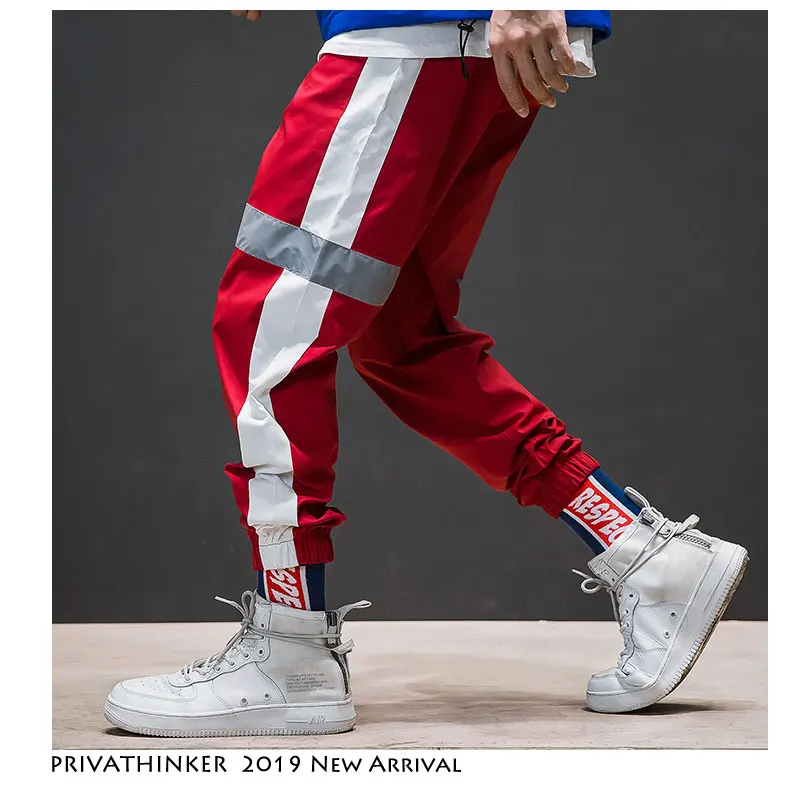 Privathinker, спортивные штаны для бега с боковой полосой, мужские Светоотражающие спортивные штаны-шаровары, мужские уличные хип-хоп штаны