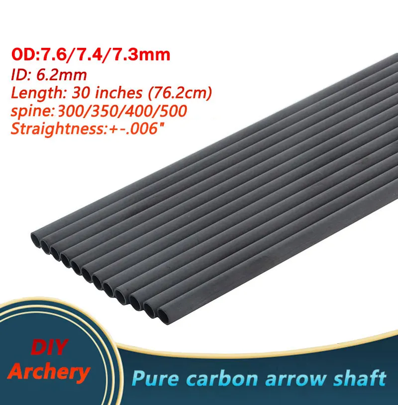 

12Pcs 30Inch Pure Carbon Arrow Shafts Spine 300/350/400/500 Carbon Fiber Arrow Shaft DIY Bow and Arrow Crossbow for Hunting