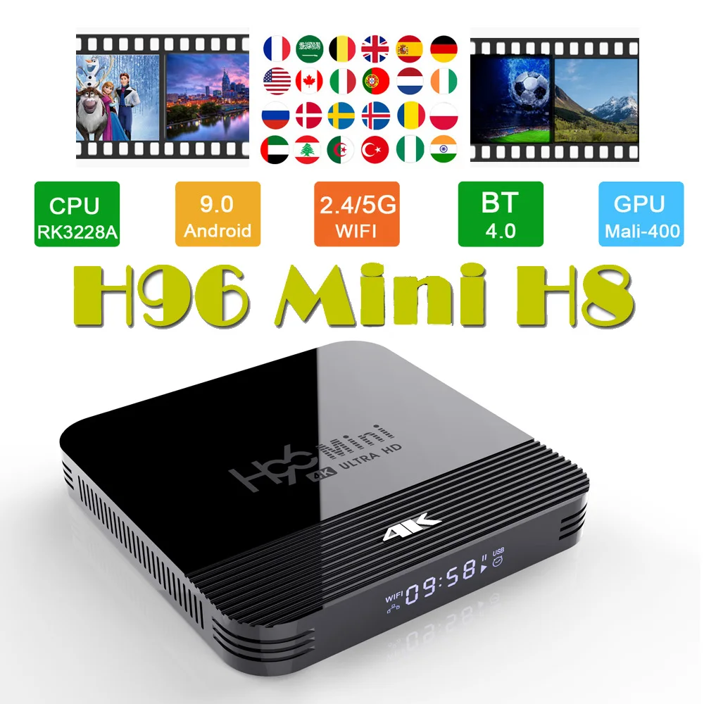 

RK3228A H96 mini H8 1G+8G 2G+16G Android9.0 TV Box 4K Smart HD Set Top Box for Google TV Remote Control for Netflix/YouTube