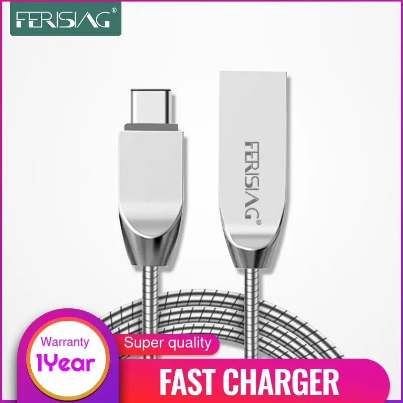 FERISING 2.4A USB Type C Cable USB C Fast Charging Data Cable Type-C Charger Cable for Samsung Huawei Xiaomi Metal Spring Cable