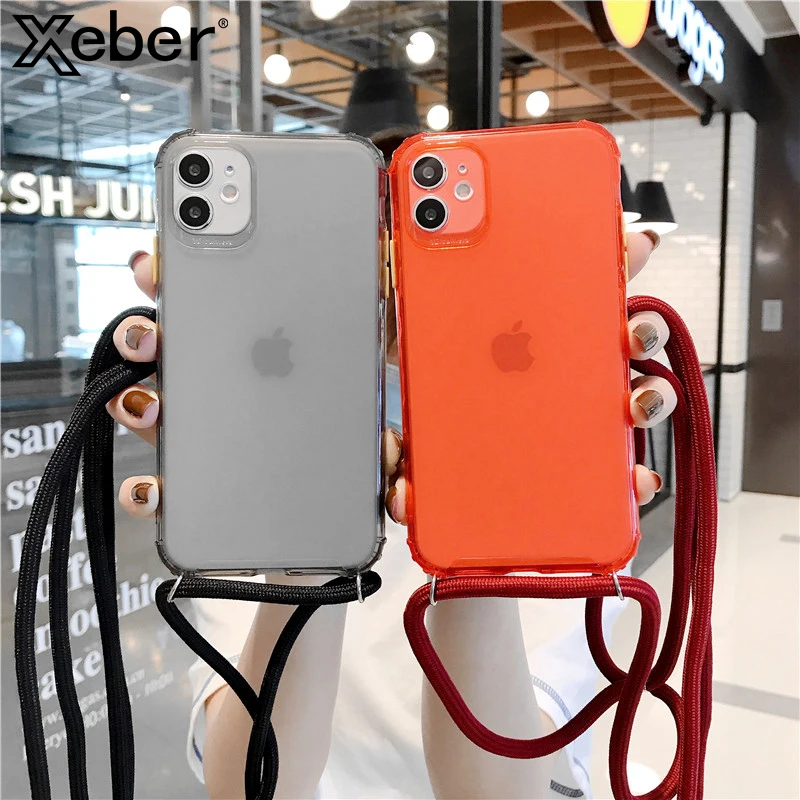 Матовый Прозрачный чехол для телефона iPhone 12 11Pro Max X 8 6 6S 7 Plus XR XS SE 2020 цепочка шнур