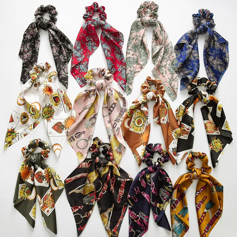 Цветочный принт Scrunchie женский шарф для волос эластичная богемная повязка для волос бант волосы резиновые завязки девушки аксессуары для волос