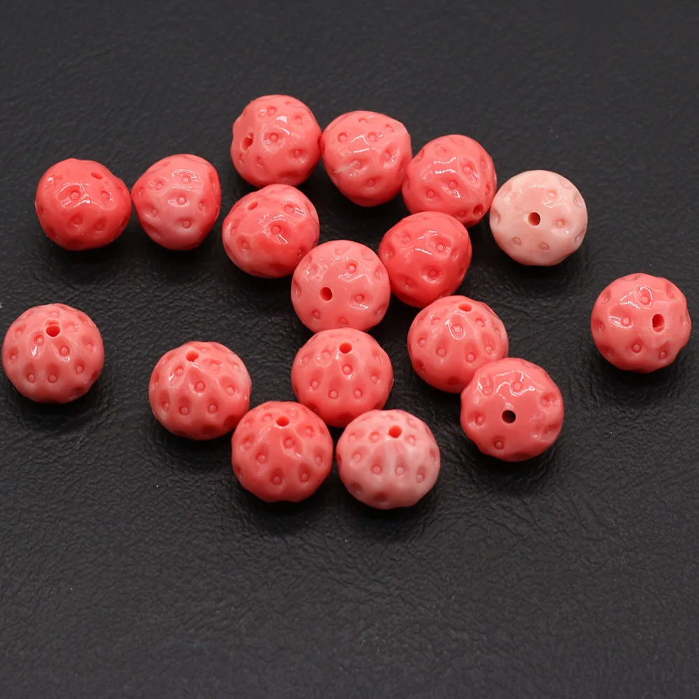 70PCS Wholesale Coral Pink Strawberry Beads Crafts For Jewelry Making DIY Necklace Bracelet Earring Accessory Charm Gift