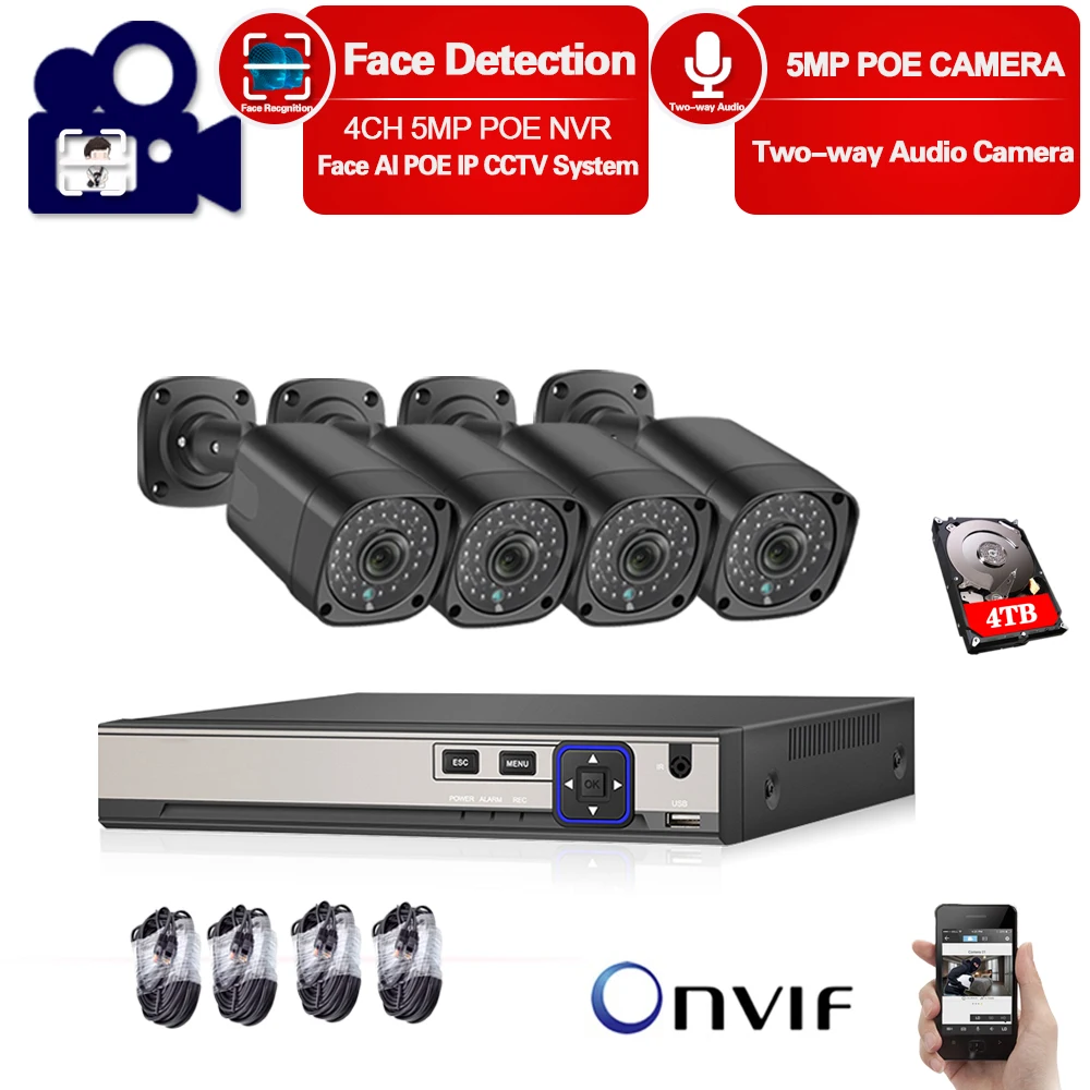 Ip Cctv камера видеонаблюдения 4ch NVR домашняя двухсторонняя аудио безопасности
