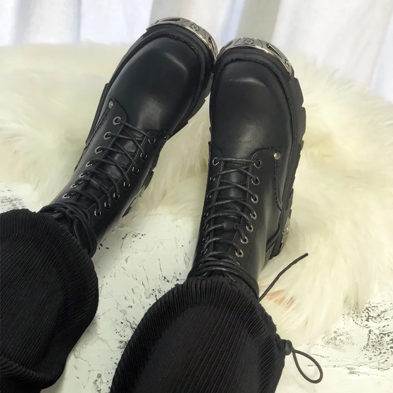 topos botas militares metal decoração outono inverno botas mujer