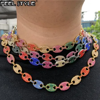 

13MM Iced Out Alloy CZ Coffee Bean Pig Nose Rhinestone Necklace Charm Link Chain Bling Necklaces for Men HIP HOP Jewelry