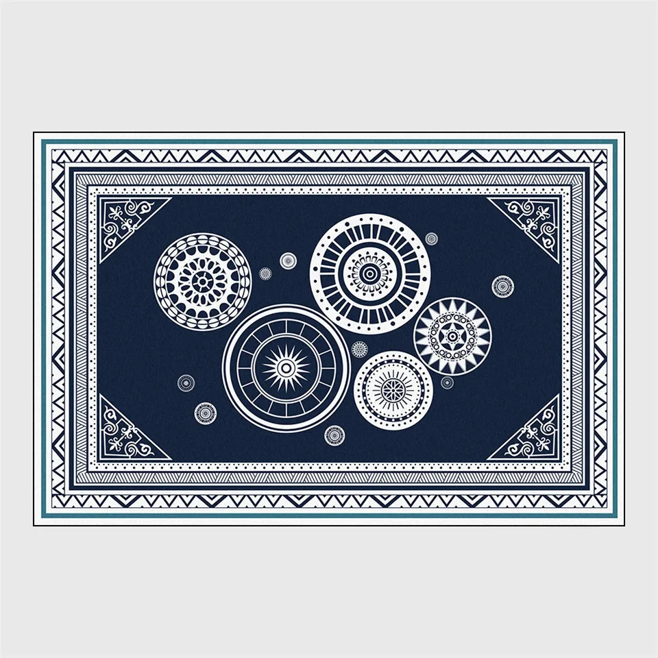 Сине-белый ковер в этническом стиле, большой геометрический диск, коврик для гостиной, кухни, коврик для декора спальни, напольные коврики
