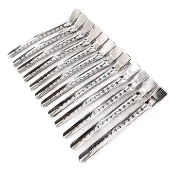 

12Pcs Rustproof Metal Silver Alligator Hair Clips Hairdressing Sectioning Duck Bill Hairpins Clamp with Holes for Salon Styling