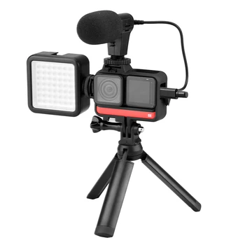 

Selfie Metal Tripod Folding Phone Holder Adapter Clip 3.5mm Microphone Rack Mini Portable for Insta 360 ONE R for Handheld Tool