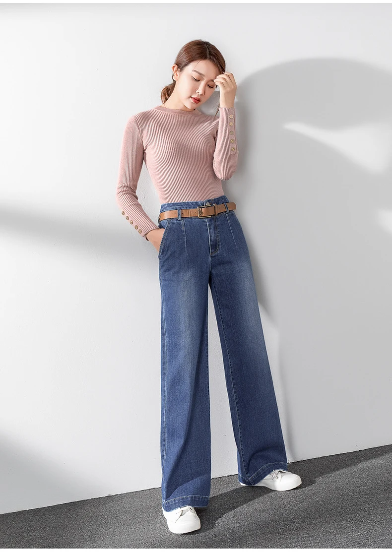 Новинка осени, женские прямые джинсы, корейские повседневные женские свободные джинсы с высокой талией, широкие брюки, большие размеры