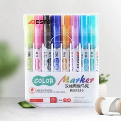 Marqueurs artistiques métalliques à Double ligne, 8/12 couleurs, stylo de sortie, papeterie, stylos de dessin d'art pour calligraphie, lettrage, Scrapbooking 