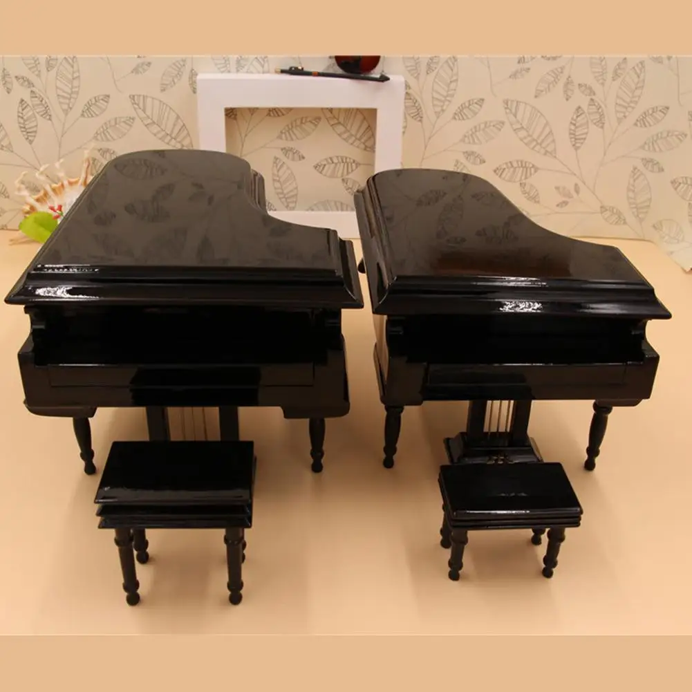 Мини рояль модель украшения черная распределительная черная кожаная коробка+ пианино табурет нет музыкальная модель украшения