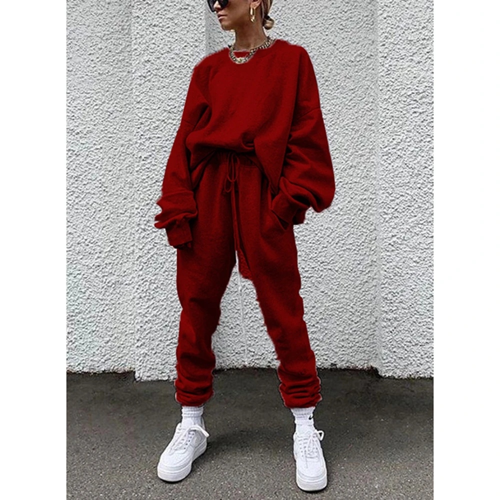 Hot Hip Hop 2pcs Set Top Long Pants Suit Women Solid Outfit Casual Oversize Tracksuit Thickened Hood Winter Cheap Unisex Clothes plus size dressy pant suits Suits & Blazers