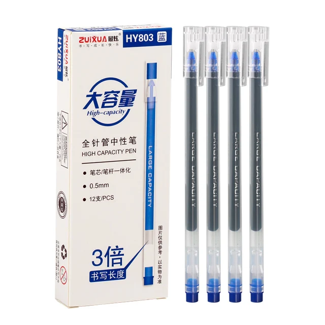 ZUIXUA 12pcs Gel Pen 0.38mm Black Blue Red Ink Pens Large Capacity