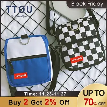 

Japanese Style Canvas Crossbody Bags for Women Mini Phone Coin Bags Letter Print Panelled Color Shoulder Bags Study Money Bag