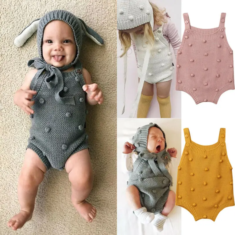 Focusnorm 0-18M Newborn Baby Boy Girl Bodysuit Jumpsuit Knitted Clothes Warm Solid 4 Colors Cotton Outfit
