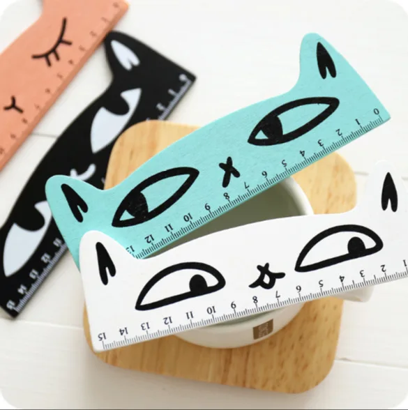 15cm Fresh Candy Color Cute Cat Wooden Ruler Measuring Straight Ruler Tool Promotional Gift Stationery cartoon creative cat wooden stationery ruler student cute color drawing 15cm ruler