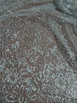 

Silver Colour Glued Glitter African Tulle Mesh Lace Fabric Best Quality Nigerian Embroidery Net Lace Fabric