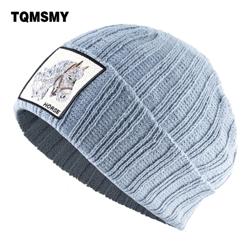 

Winter Men's Knitted Beanie Skullies Solid Color bone Unisex Casual Knitting Wool Hats for Women Embroidery horse hat gorras