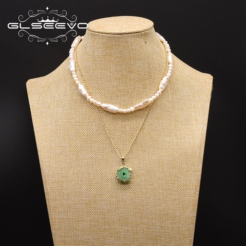 GLSEEVO, дизайн, натуральный барочный жемчуг, ожерелье, натуральный кристалл, Подвеска для женщин, корейский стиль, роскошные ювелирные изделия, колье GN0162