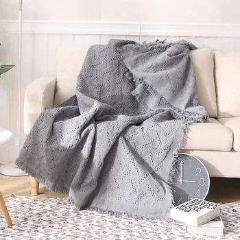 

Nordic Grid Cotton Knitted Blanket Sofa Cushion Solid Color Double-sided Carpet For Living Room Home Travel Sofa Bed Blanket New