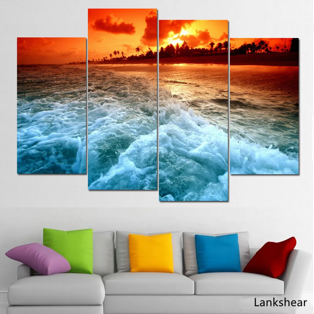 Red Cloud Blue Sea wave Seascape Print Painting On Canvas Wall Art Home Decoration Living Room Unframed | Дом и сад