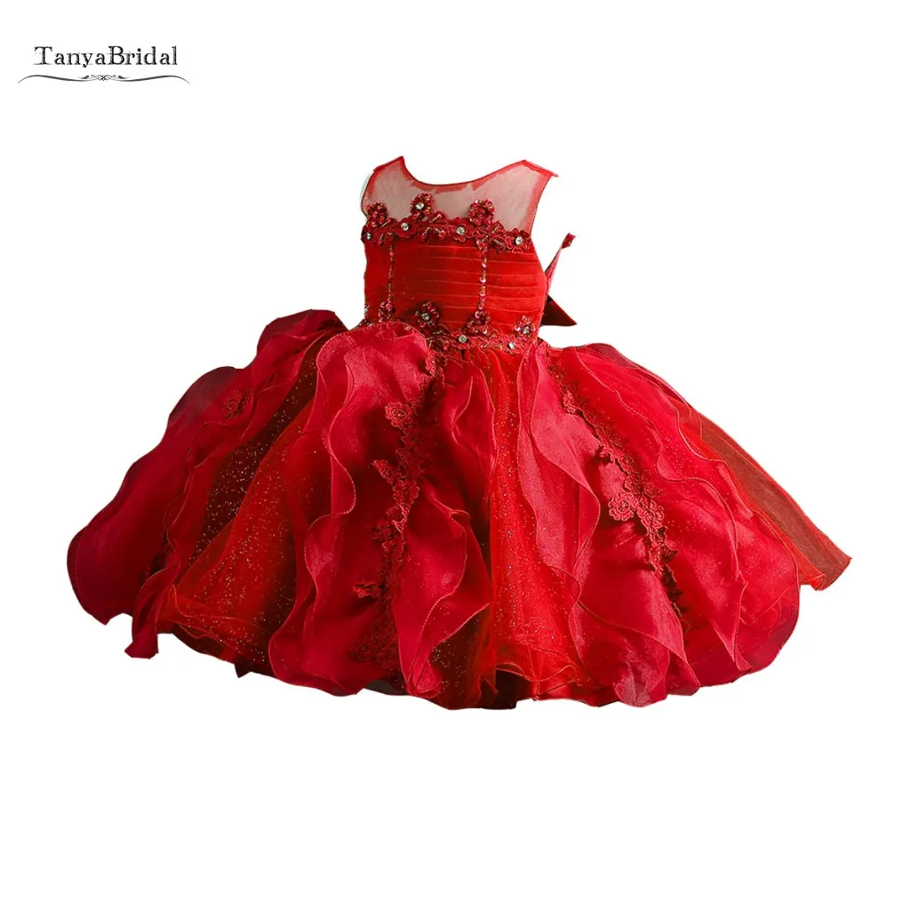 Платья для девочек, держащих букет невесты на свадьбе; элегантное Красное Кружевное платье без рукавов с аппликацией; Детские пышные платья для свадьбы; платья для первого причастия; XF006