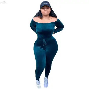 

Fashion Velvet Sexy Jumpsuit Women Full Sleeve Slash Neck Solid Women Romper Night Club Party One Piece Jumpsuit Women Outfits
