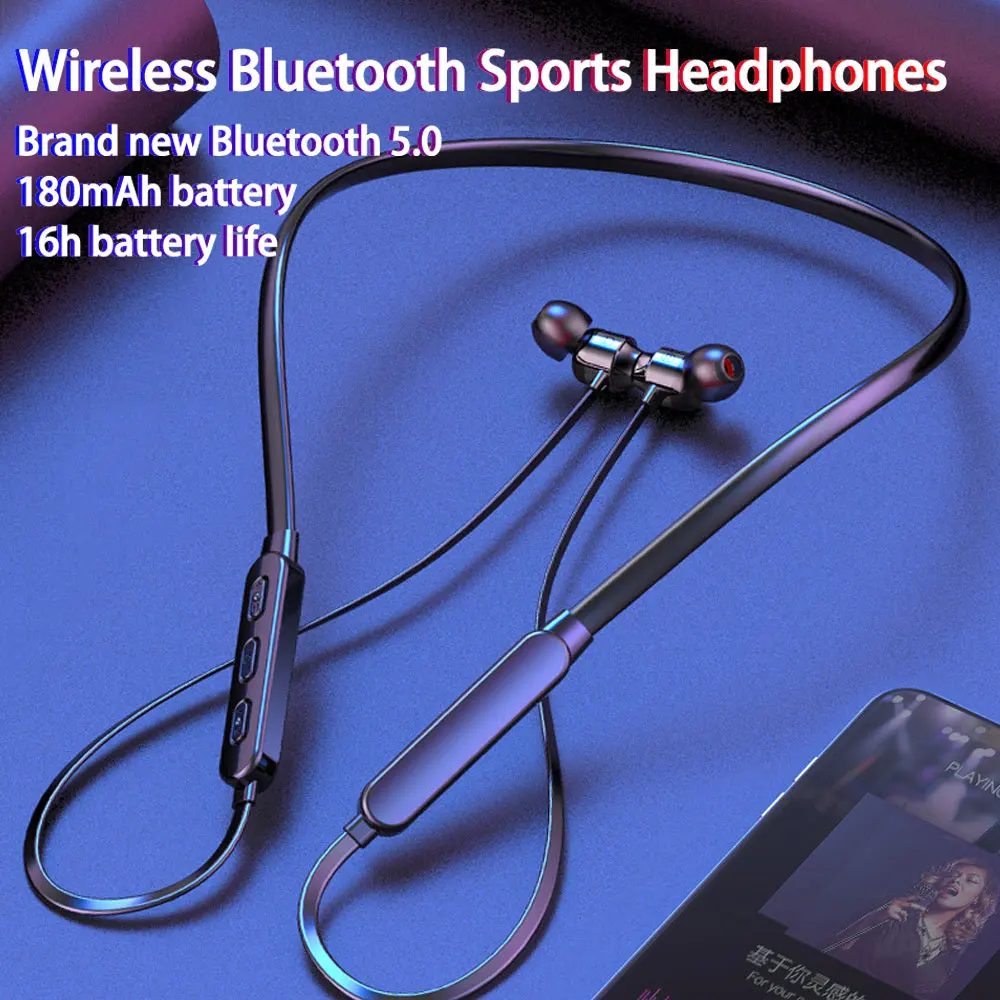 Магнитные беспроводные Bluetooth наушники стерео спортивные водонепроницаемые