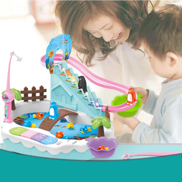 

New Style Children Penguin Climbing Stairs Magnetic Fishing Two-in-One with USB Power Supply Fishing Plate Electric Educational