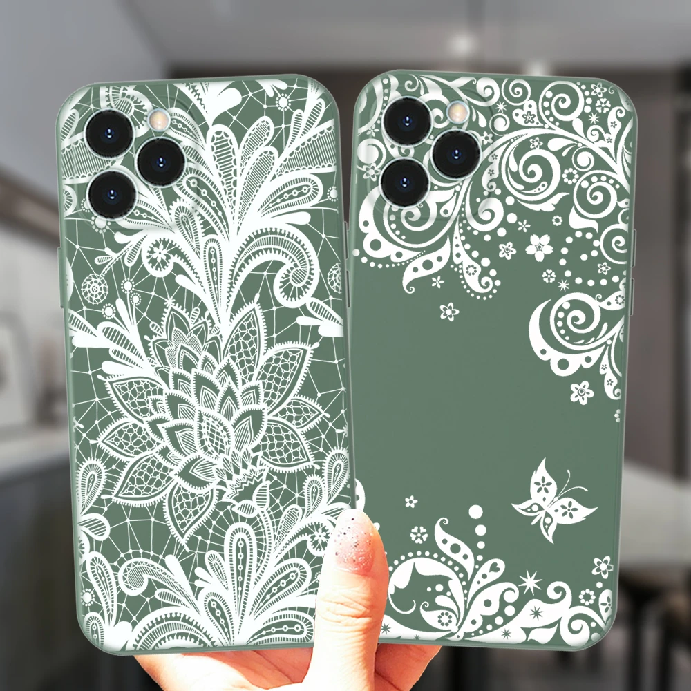 iphone 7 cover White Sexy Floral Vintage Lace Flower Phone Case For iPhone 11 12 Pro Max 8 7 Plus X XS XR SE 2020 12Mini Soft Silicone Cover iphone 8 plus case