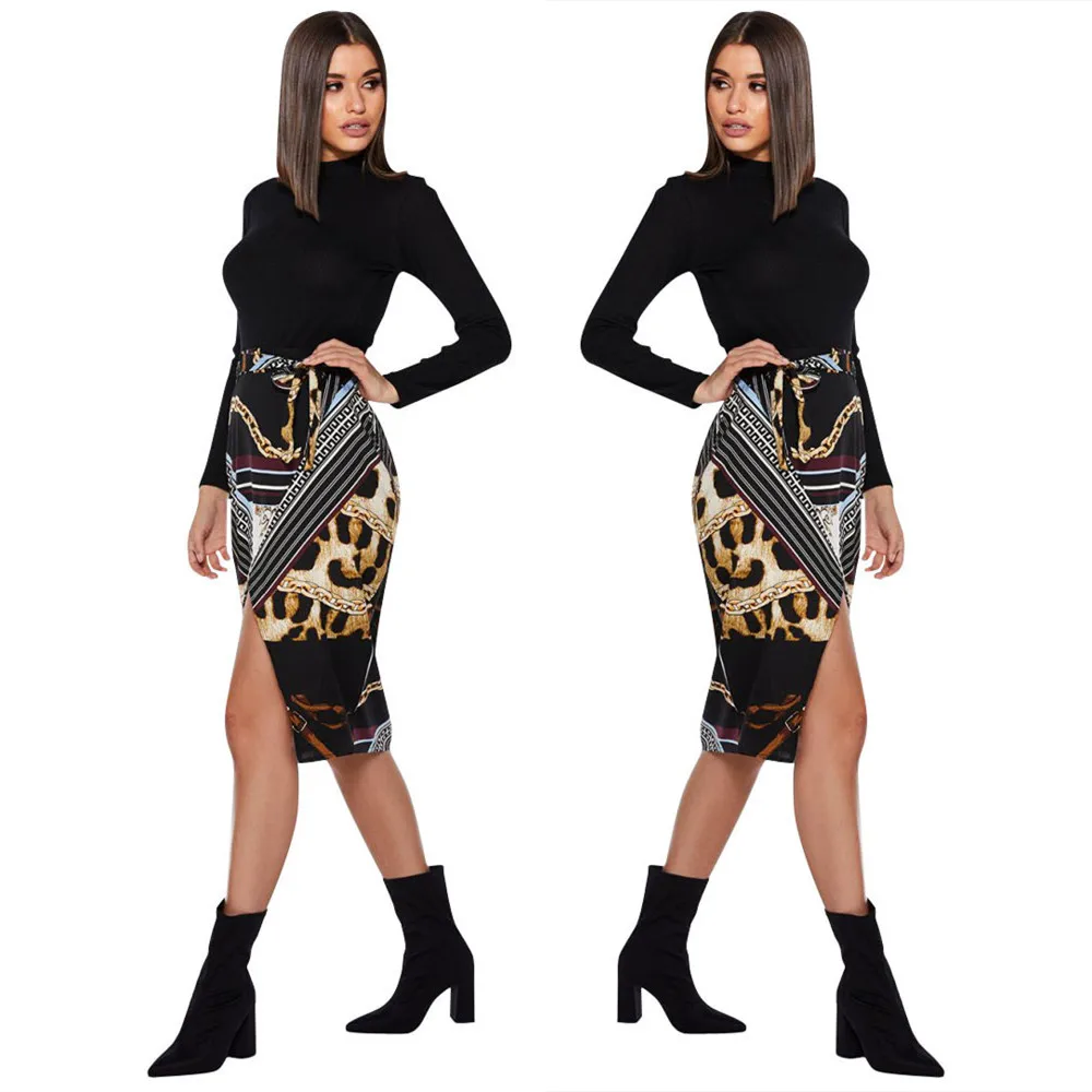 

Ls6234 Hot Selling One-piece Classic Chain Leopord Pattern Printed Bandage Cloth Skirt