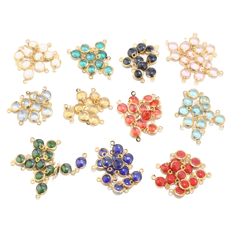 

10pcs New Design Gold Color Stainless Steel Crystal Birthstones Connector Gem Stone Charm Beads Findings For Jewelry Marketing