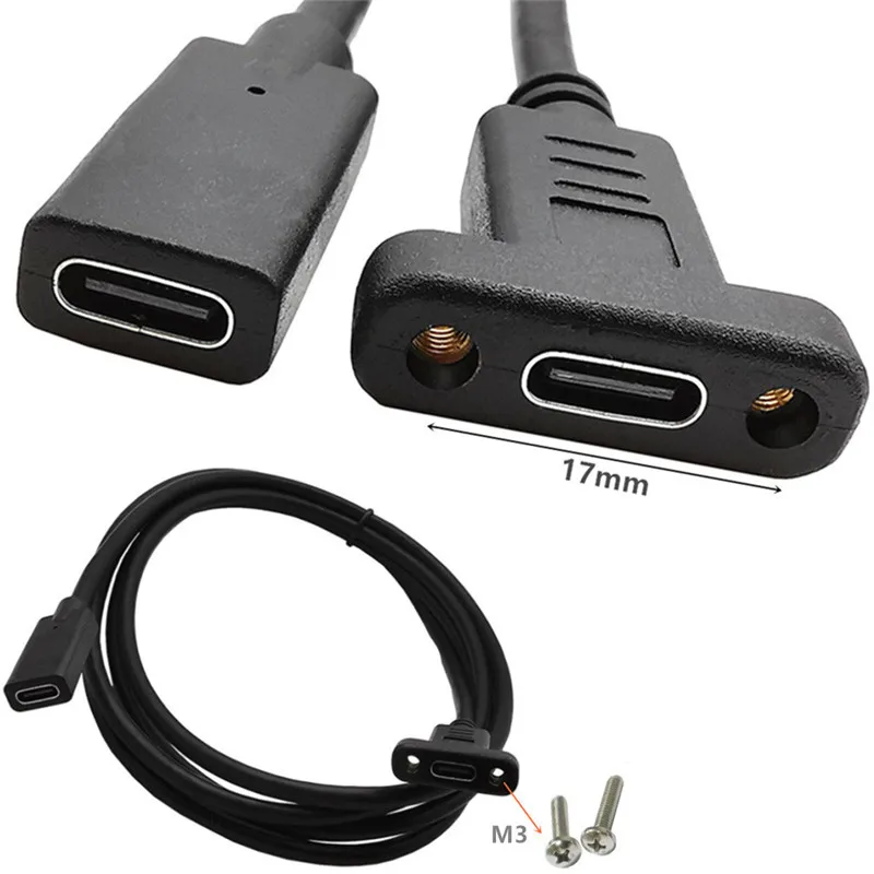 

USB C Type-C FemaleTo Female Extension Data Cable with Panel Mount Screw Hole 30cm 60cm 100cm 180cm