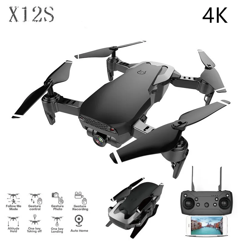 X12S FPV RC Дрон 4K камера оптический поток селфи Дрон складной Wifi Квадрокоптер Вертолет игрушка Профессиональный мини Дрон камера - Цвет: 1080P black