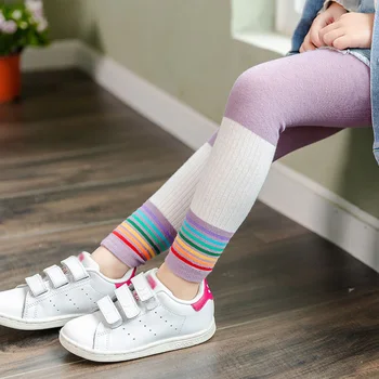

Kids Girls Pants Rainbow Stripe Leggings Elastic Waist Ninth Pants Toddler Newborn Baby Cute Bottom Knitting Pants Clothing
