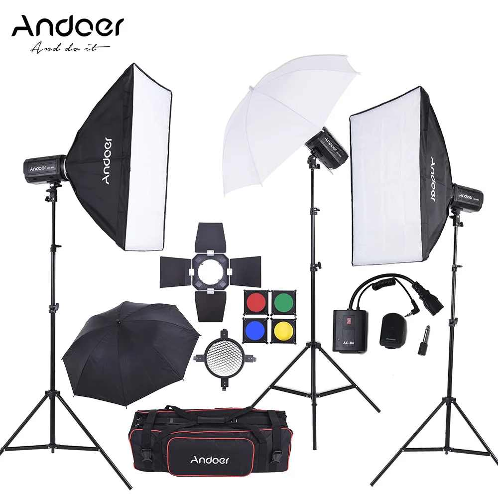 

Andoer Studio Strobe Flash Light Kit with Light Stand for Video Shooting Location Portrait Photography Lighting Softbox Unbrella