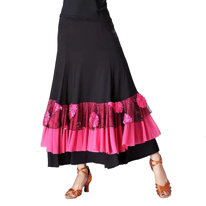 Women Girls Ballroom Dance Skirt Long Swing Modern Standard Waltz Competition Dance Dress Latin Dancing Performance Outfits (6)