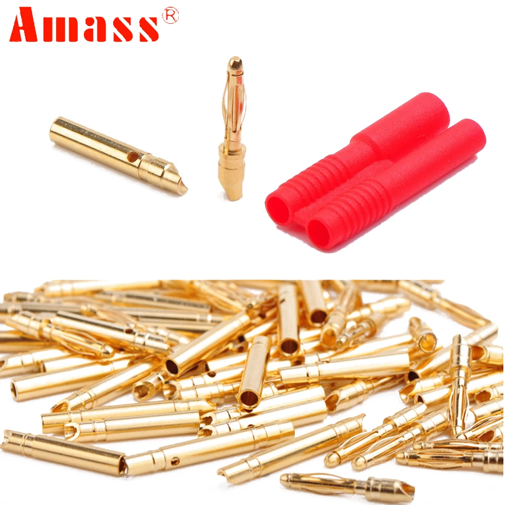 

AMASS 2.0mm Banana Gold Plated Bullet Connector Plugs With Belt Sheath For RC Connectors LIPO Battery