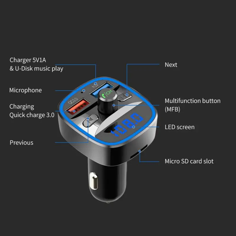 QC3.0 Bluetooth 5,0 FM передатчик Комплект беспроводной связи Bluetooth для автомобиля mp3 плеер дисплей экран Aux модулятор Handfree быстрое зарядное устройство