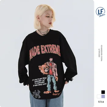 

LawFoo fall 2020 new national fashion Men's camouflage Bear Men's letter printing long sleeve T-shirt