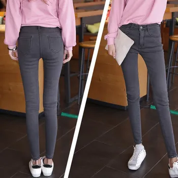 

Fashion Trendy Jeans New High Waist Thick Stretchy Slim Jeans Ankle-length Pencil Pants For Women Gray