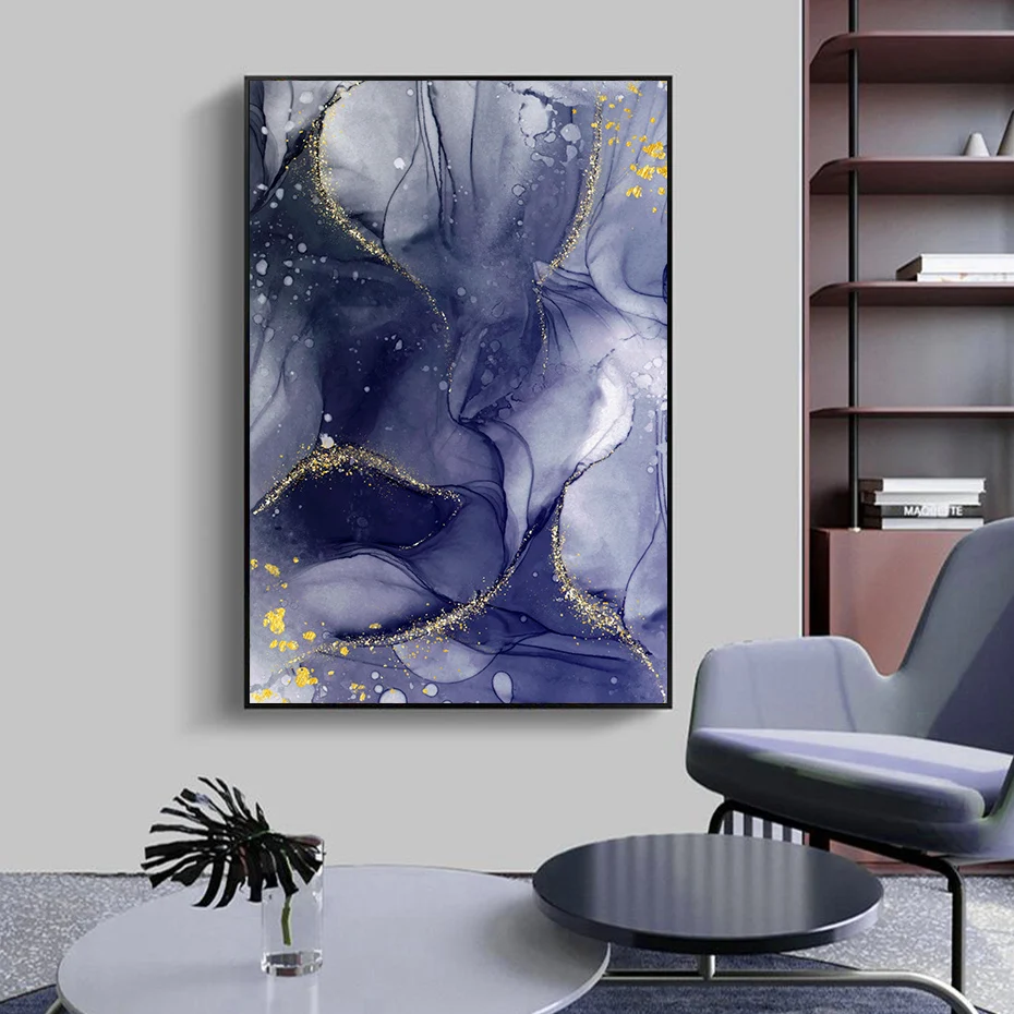 

Abstract Purple Fluid Ink Gold Posters Canvas Painting Wall Art Print Pictures for Living Room Modern Interior Home Decoration