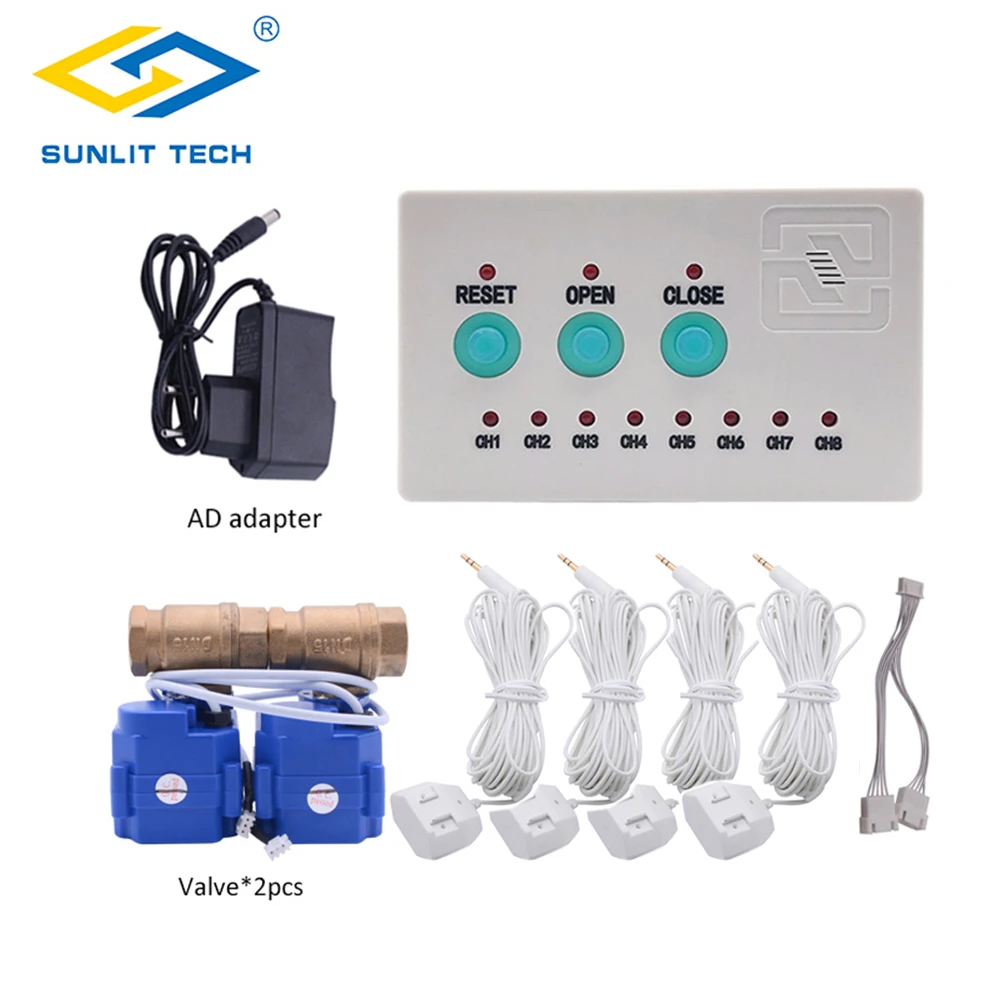 Water Leakage Sensor Protection against Leaking with 2pcs DN15 DN20 DN25 Valves for Smart Home Water Flood Overflow Detector