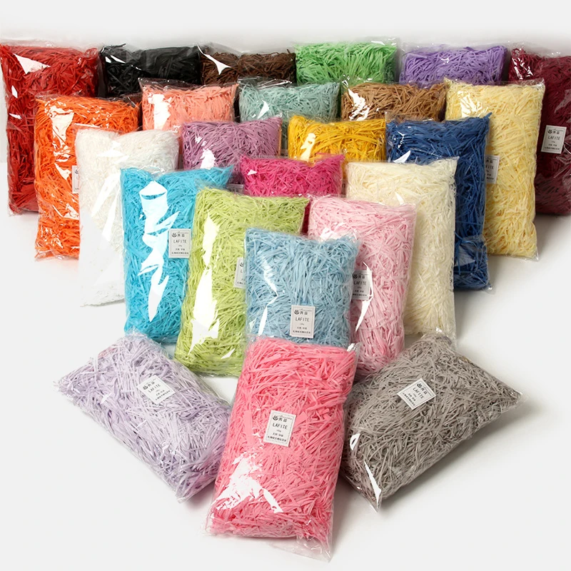 Rafia-papel colorido arrugado y triturado para manualidades, relleno de caja de regalo, paquete de caja de caramelos práctico, 100g